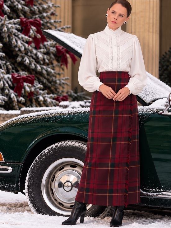 Studio Ease Dresses & Skirts - Vintage 90s Tartan Plaid Fringe Ankle Maxi Wrap Skirt 14 Holiday Heritage Prep